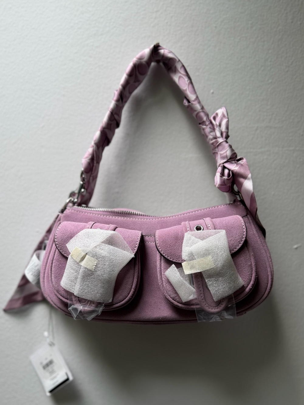 Coach Suede Ashton Bag Silver Hardware Purple + NWT Silk Scarf